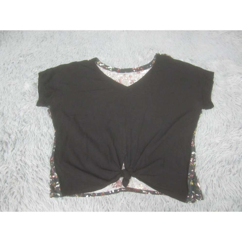 Sseko Womens Sz 1 (XL)Blouse Black Geometric Pattern Boho Artsy Rolled Sleeves